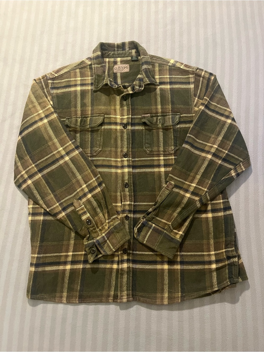 Orvis Olive & Tan Plaid Flannel Shirt Jacket